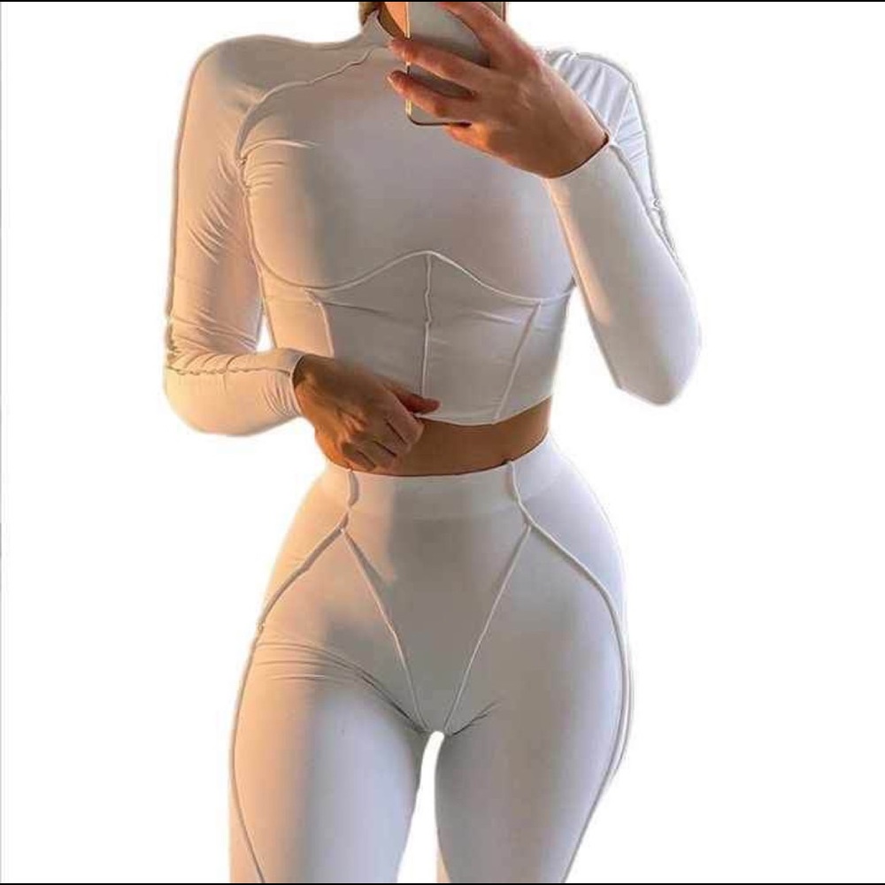 Sporty fitness outfit set top leggings black beige white S M L street look